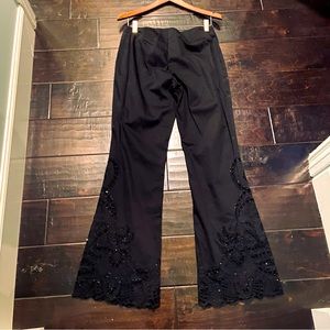 Dramatic wide leg embellished black high end quality well made cache flare pants